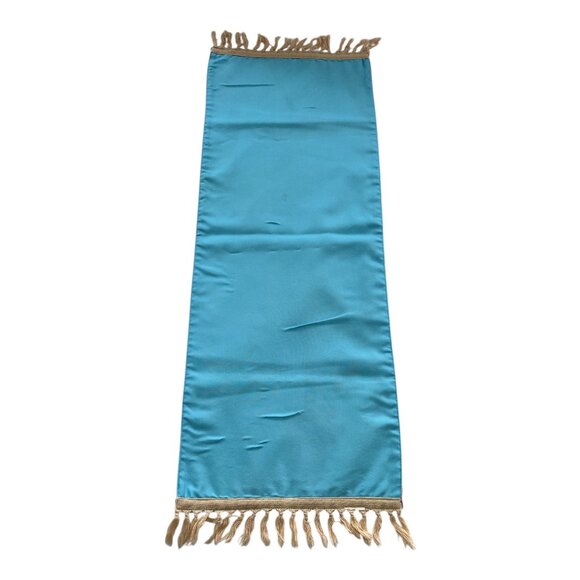 Tropical Palm Tree Table Runner – 36x13 – Blue Hibiscus Beach Scene with Fringe - Picture 3 of 4